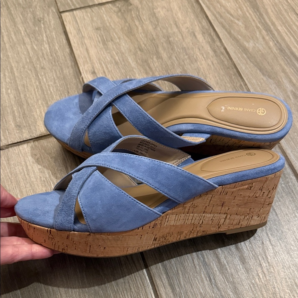 New Giani Bernini Light Blue Suede Crisscross Cork Wedge Slide Sz 9.5 M - Picture 9 of 9